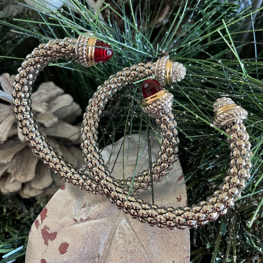 Red topaz and CZ mesh bangles
